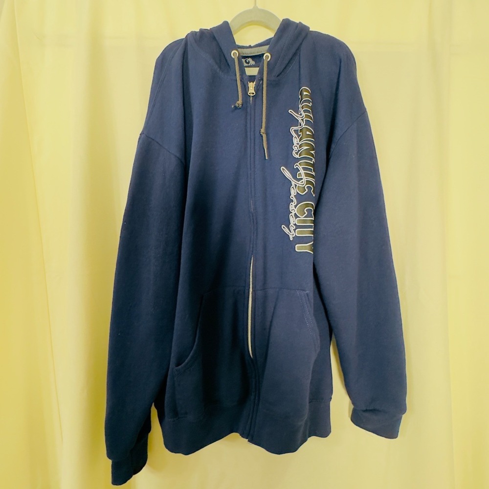 Atlantic City New Jersey Navy Zip Hoodie Sz Large Fruit of the Loom Y2K Coastal